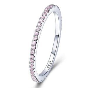 925 Sterling Silver Pink Wedding Band Ring